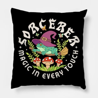 Frog Sorcerer Retro Graphics Pillow