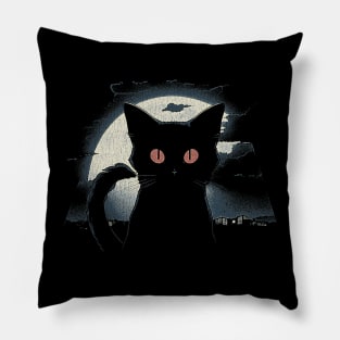 Cute cat under the moon Pillow