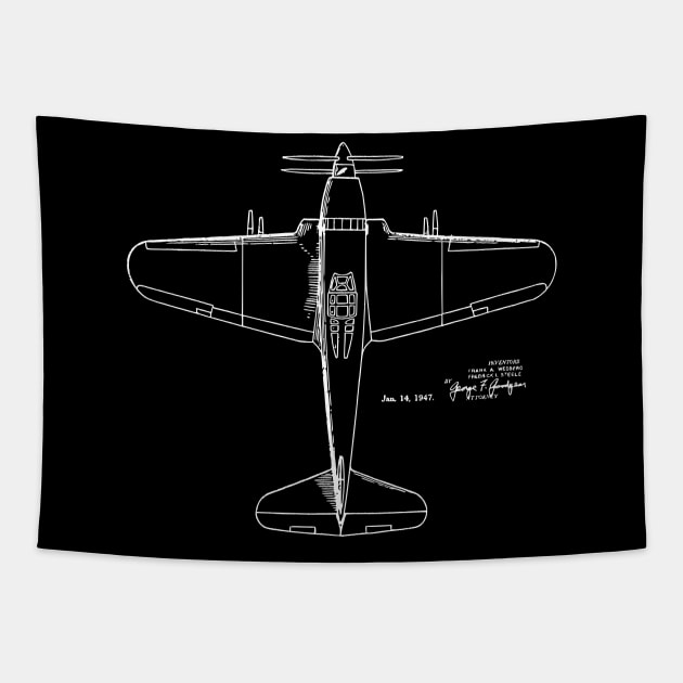 1947 Aeroplane Print Patent Image Tapestry by MadebyDesign