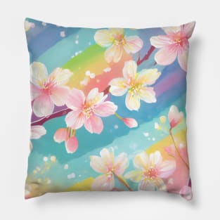 Abstract Pastel Rainbow Cherry Blossoms Pillow