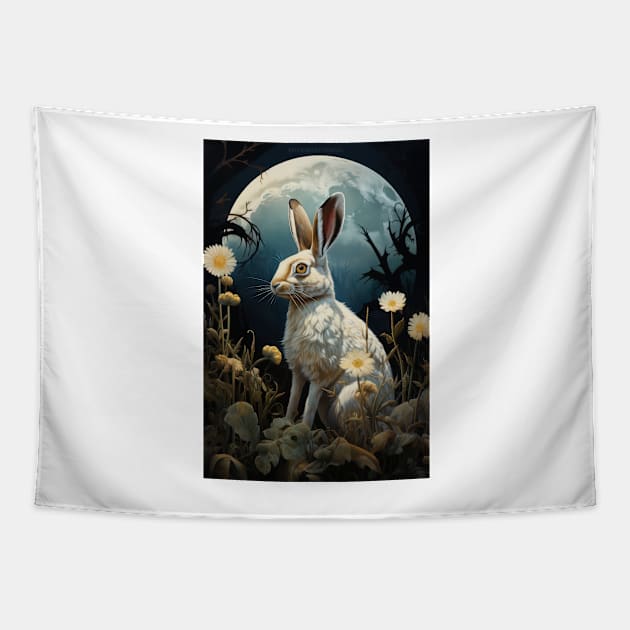 Hare, Pagan Hare, Pagan Art, Moon, Animal, Tapestry by thewandswant