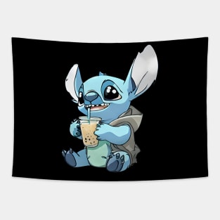 Cute Stitch loves boba tea Tapestry