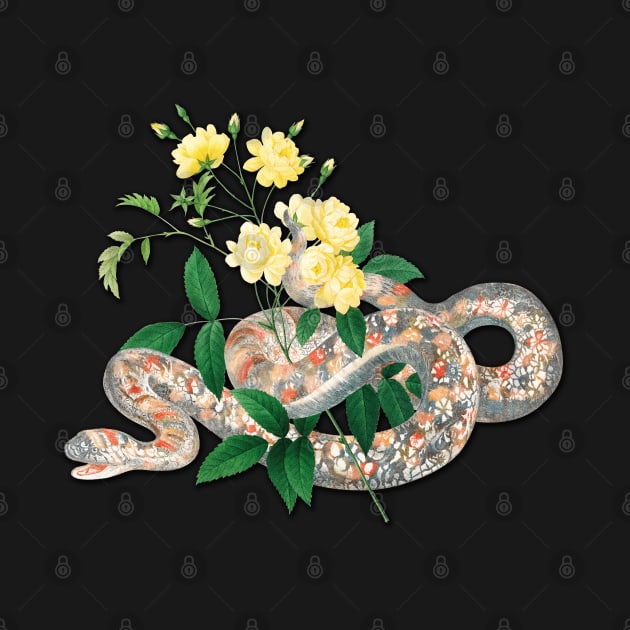 Vintage Snake and Yellow Roses by chimakingthings