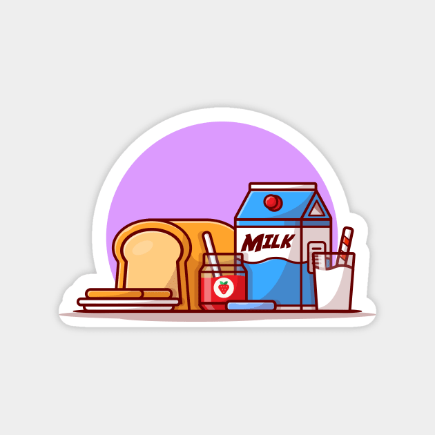 Bread With Strawberry Jam And Milk Cartoon Vector Icon Illustration Magnet by Catalyst Labs