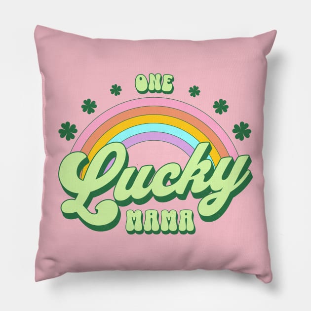 One Lucky Mama St Patricks Day Kawaii Rainbow Pillow by PUFFYP