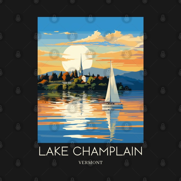 A Pop Art Travel Print of Lake Champlain - Vermont - US by Studio Red Koala