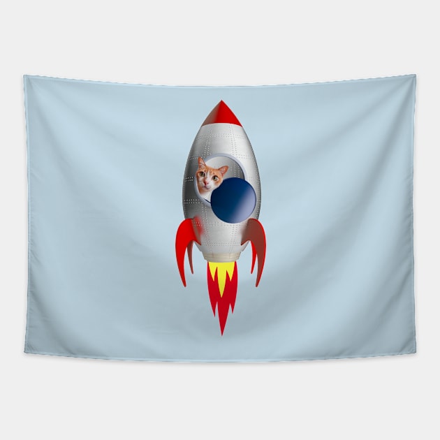 Funny Rocket Kitty (Orange Kitty) Tapestry by leBoosh-Designs