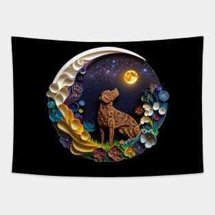 Chocolate Brown Labrador Retriever Dog in Space Full Moon Glowing Planets Stars Art Tapestry