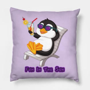 Pengiuin Cute Sunbathing Cartoon Fun In The Sun Pillow