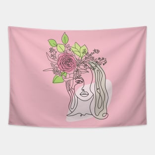 Beautiful Woman Flowers Design, Woman Line Art, Girls Design Tapestry