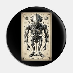 Mechanical steampunk grey alien Pin