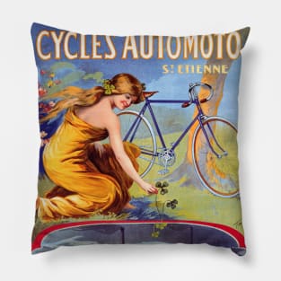 Vintage Travel Poster France Cycles Automoto St. Etienne Pillow