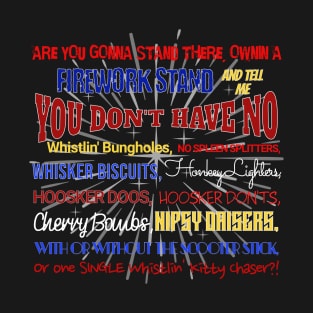 Funny 4th of July Fireworks Tee!  YOU DON'T HAVE NO WHISTLIN' BUNGHOLES?!   Happy Birthday, America! T-Shirt