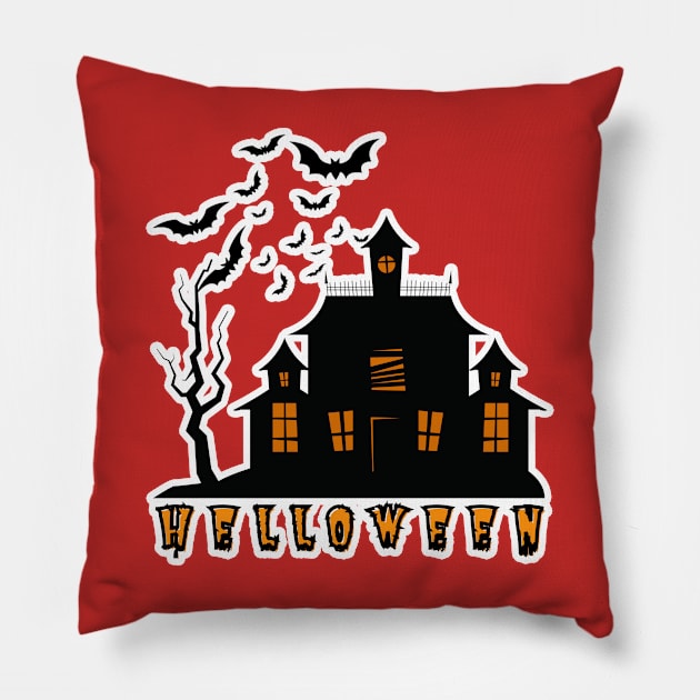 Halloween haunted house Pillow by SYAO