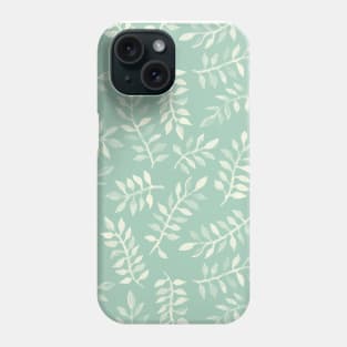 Painted Leaves - a pattern in cream on soft mint green Phone Case