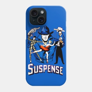 Suspense of the mystery man pulls the strings of destiny. Harlequin puppets, classical dancer and death playing the violin. Retro Vintage Comic Book Phone Case