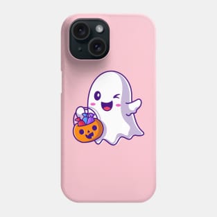 Cute Ghost Holding Candy Basket Pumpkin Cartoon Phone Case