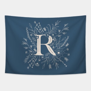 Botanical Letter R (Lake Blue) Tapestry