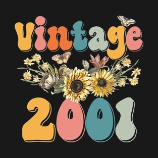 Vintage 2001 Sunflower Floral Retro Groovy 22nd Birthday T-Shirt