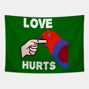 Love Hurts Eclectus Female Parrot Biting Tapestry