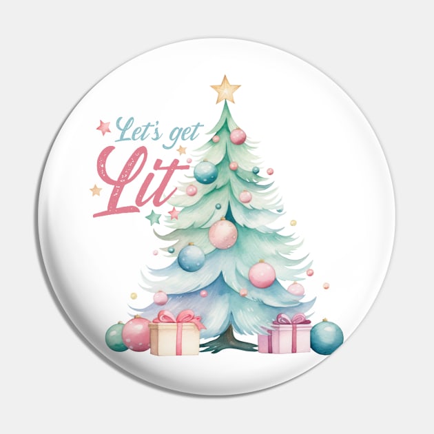 Let's get LIT - Watercolor Christmas Tree Pin by JDVNart