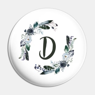 Floral Monogram D Dark Bohemian Flora Pin