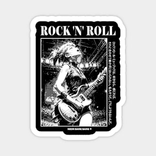 Rock and Roll - Anime Manga Aesthetic Black and White Magnet