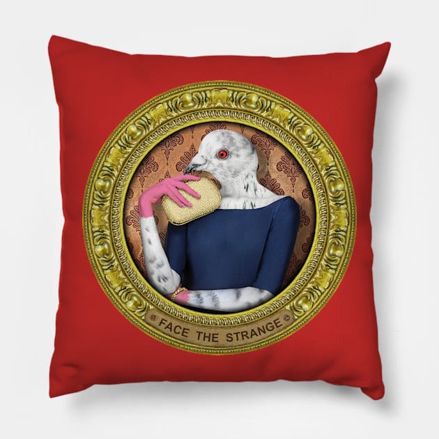 Orange Pigeon Lady in Vintage Frame Pillow by FaceTheStrange