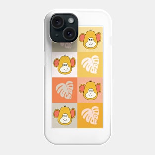 Monkeys and Monstera Leaves in checkers pattern Phone Case