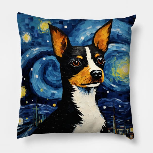 Rat Terrier Starry Night Pillow by NatashaCuteShop