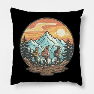 A group of friends embarking on a mountain trek Pillow