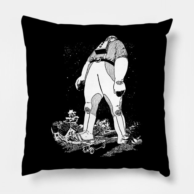 The Man from the Atom - An Amazing Stories Illustration Pillow by Potatoman