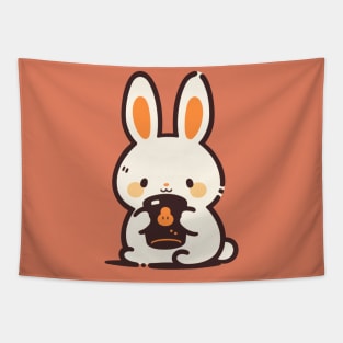 Kawaii bunny drinking hot chocolate Tapestry