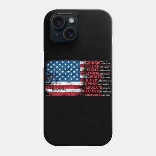 Dream Lead Fight Think Write Build Speak Educate Vintage American Flag Gift Phone Case