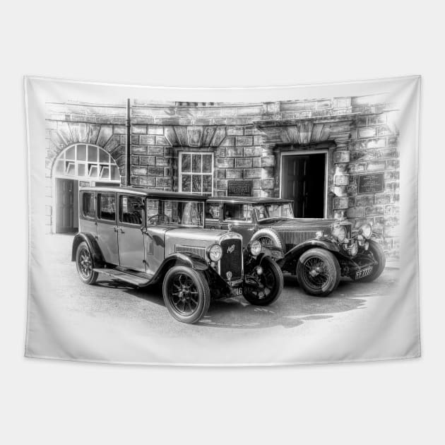 Austin Six and Invicta Cars - black and white Tapestry by SteveHClark