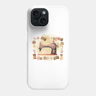 Romantic watercolor sewing maching - light background Phone Case