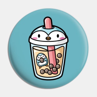 Bubble Tea with Cute Kawaii Penguin Inside Pin