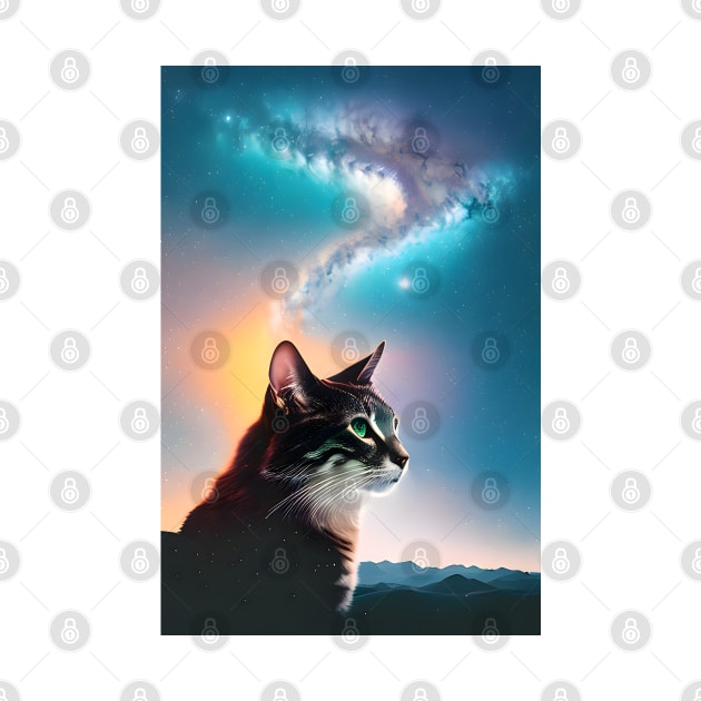 Galaxy Cat Double Exposure - Modern Digital Art by Ai-michiart