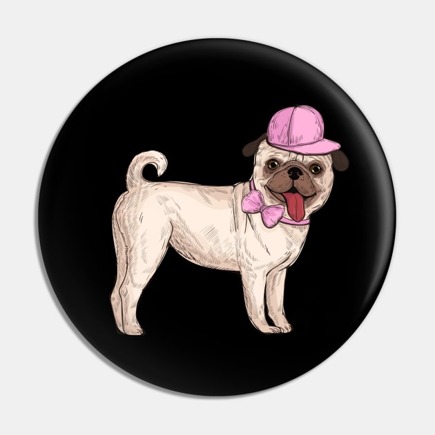 Pug With Cap Pin by Mako Design 