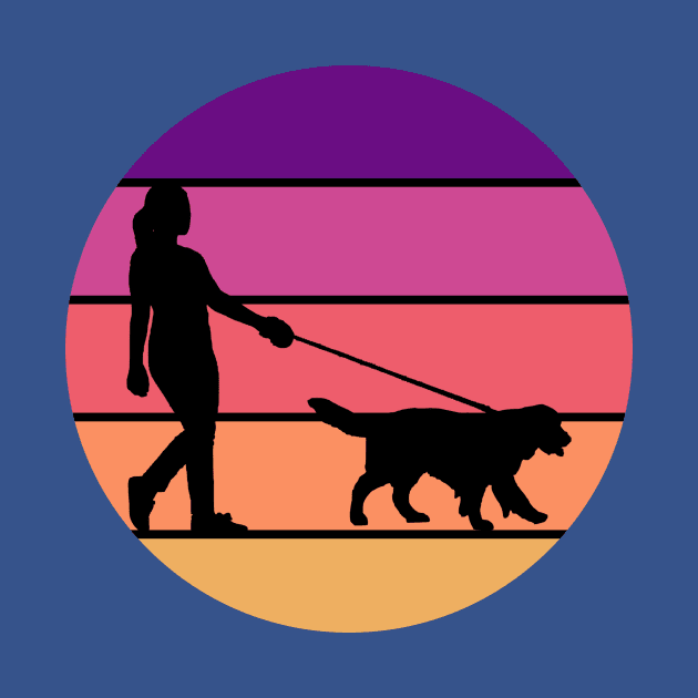 Woman Walking A Dog in Sunset Circle by Cool and Awesome