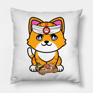 Funny orange cat is a sushi chef Pillow