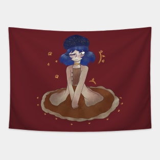 Whimsigoth Cottagecore Blue Mushroom Girl Tapestry