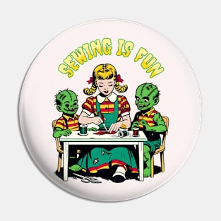 Sewing with Zombies - Quirky Horror Craft Night T-Shirt Pin