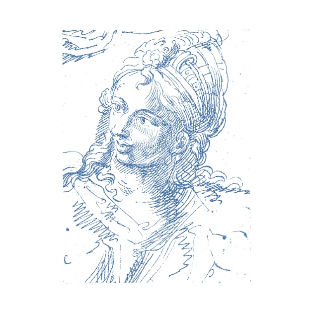 Head of Woman From an Anonymous Pen and Ink Drawing from 17th Century Italy Polka Hexagonal Honeycomb Fill by pelagio