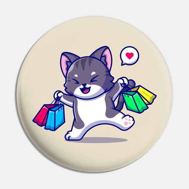 Cute Cat Shopping Cartoon Pin by Catalyst Labs