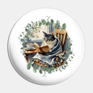 Cottagecore Cat Reading A Book Pin