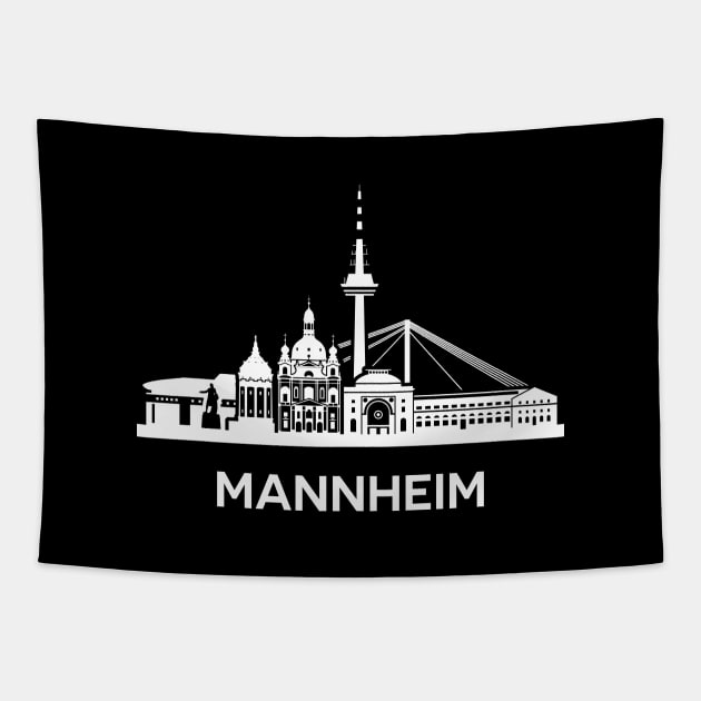 Mannheim Skyline, white Tapestry by yulia-rb