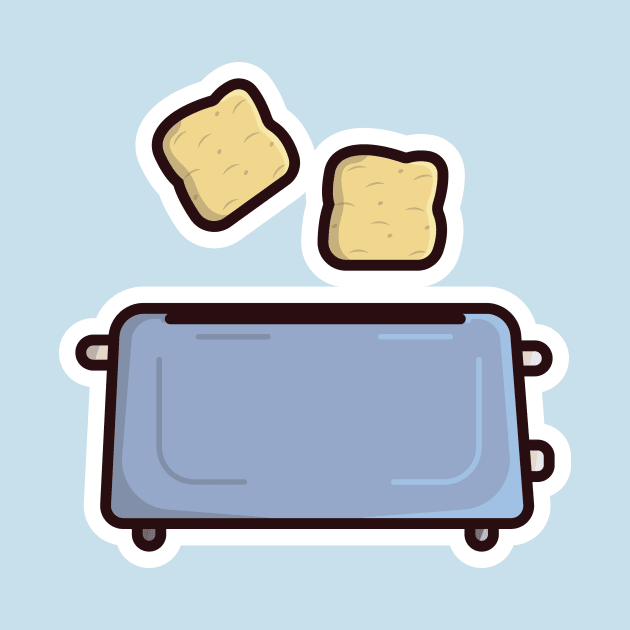 Two Fried Bread Pieces In Toaster Sticker vector illustration. Break fast food and technology object icon concept. Home Toaster fried bread slices sticker design logo with shadow. by AlviStudio