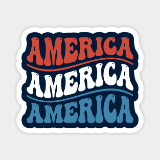 America Wavy Groovy Font Red White and Blue Magnet