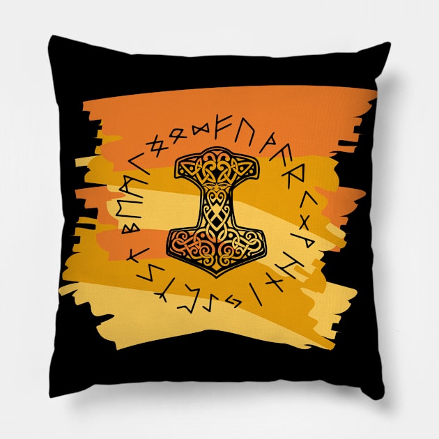 Vikings Norse Mythology Mjolnir and Runes Asatru Viking Gift Pillow by vikki182@hotmail.co.uk